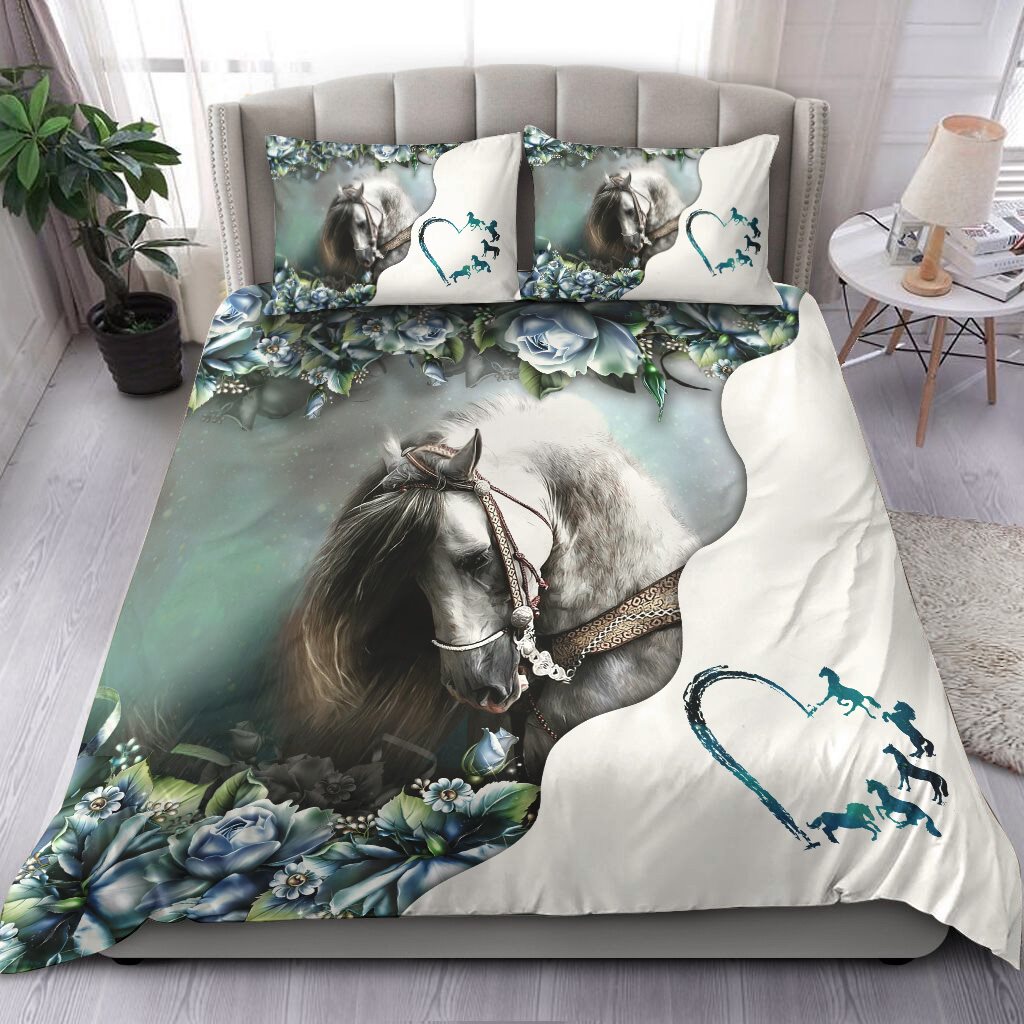 Blue Flowers Horse Bedding Set 0523