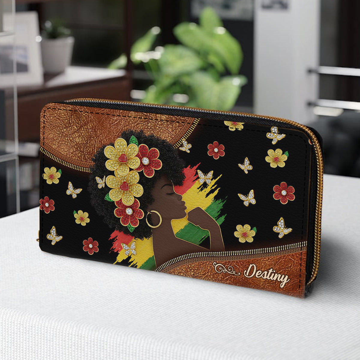 Black Girl Magic - Personalized African American Leather Long Wallet