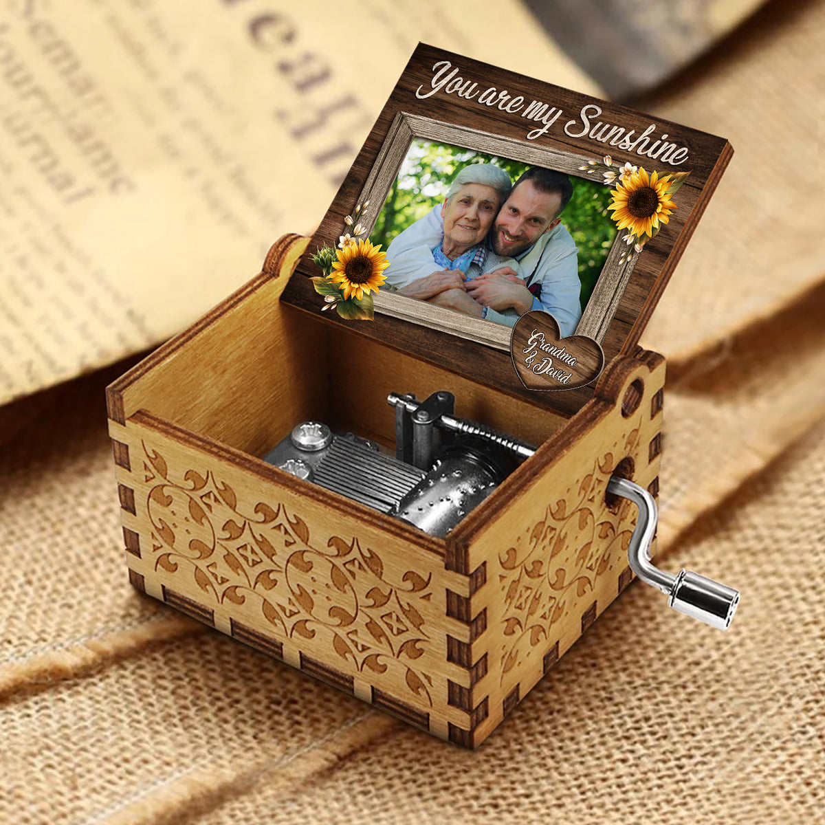 You Are My Sunshine - Gift for mom, grandma, grandpa, daughter, son, granddaughter, grandson, friend, sister, brother, aunt, uncle, dad - Personalized Hand Crank Music Box