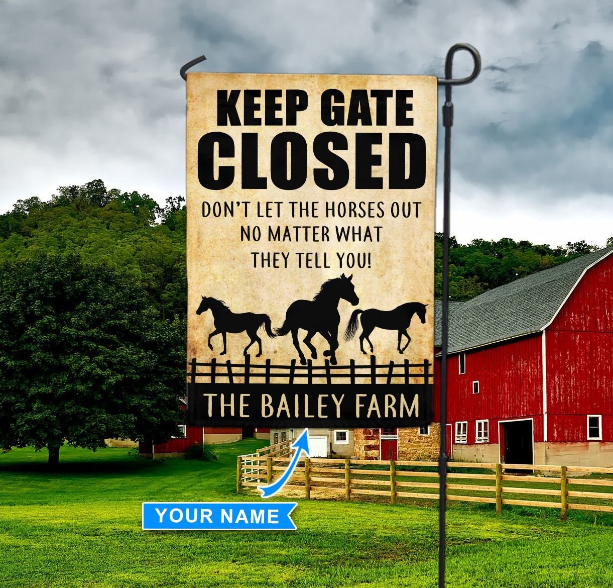 Keep Gate Closed Personalized Horse Garden Flag 0523