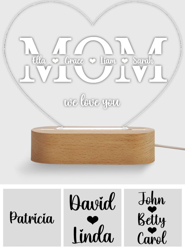 Mom We Love You - Personalized Mother Shaped Plaque Light Base