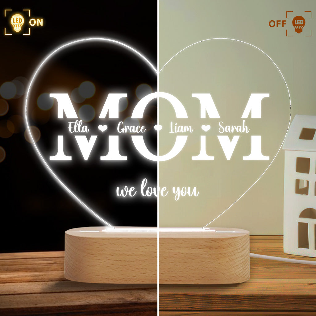 Mom We Love You - Personalized Mother Shaped Plaque Light Base