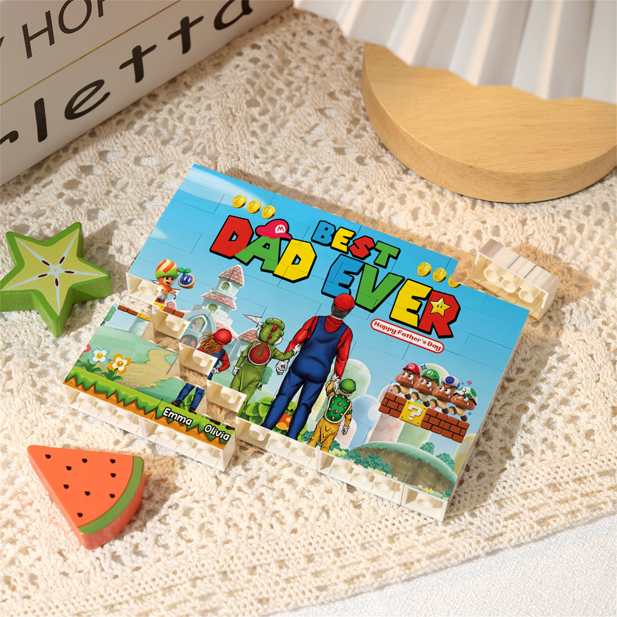 Best Super Dad Ever - Personalized Super Plumber One-sided Horizontal Rectangle Building Brick Blocks