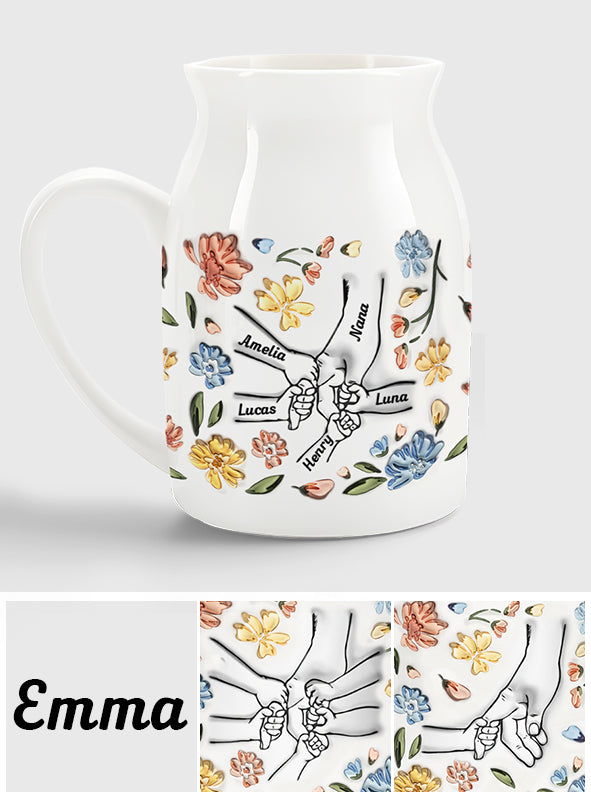 Holding Hands Mother Ceramic Flower Vase (Printed On Both Sides)