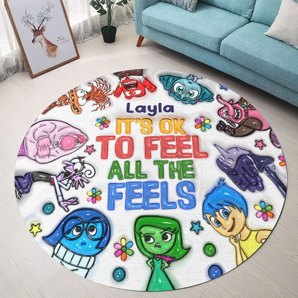 It's Ok To Feel All The Feels - Personalized Round Rug