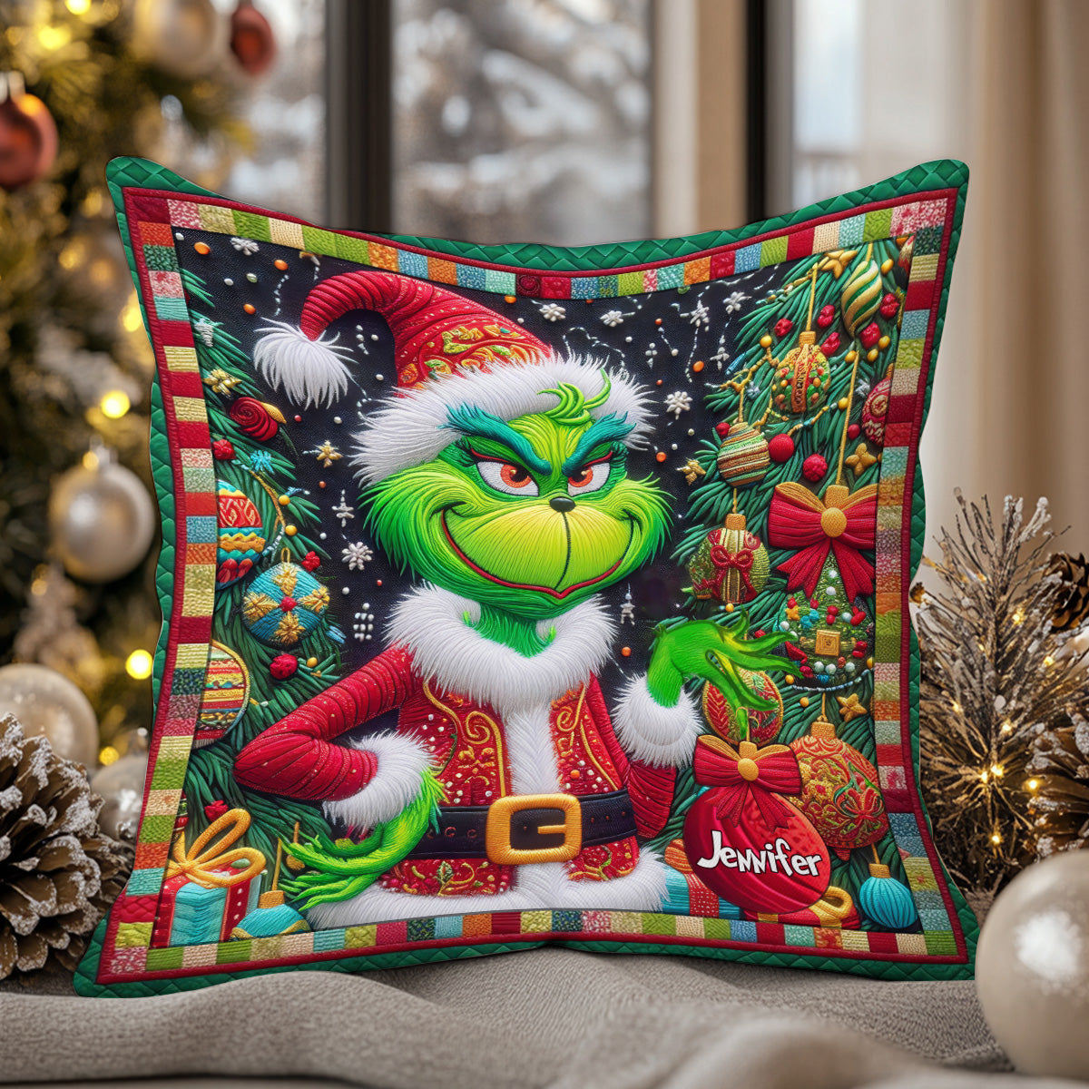 Merry Grinchmas - Personalized Stole Christmas Throw Pillow