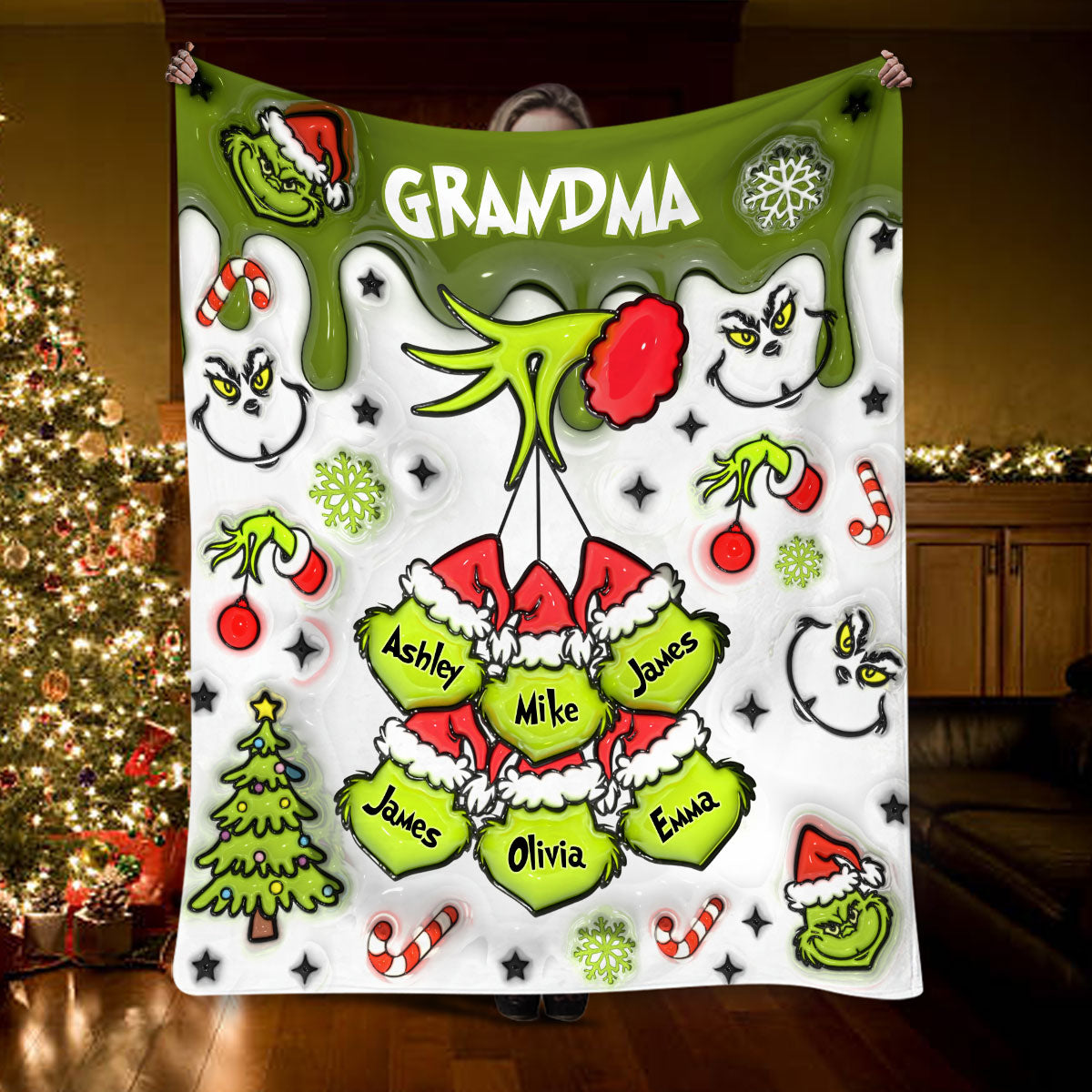 Any Title Green Snowflakes - Personalized Stole Christmas Blanket