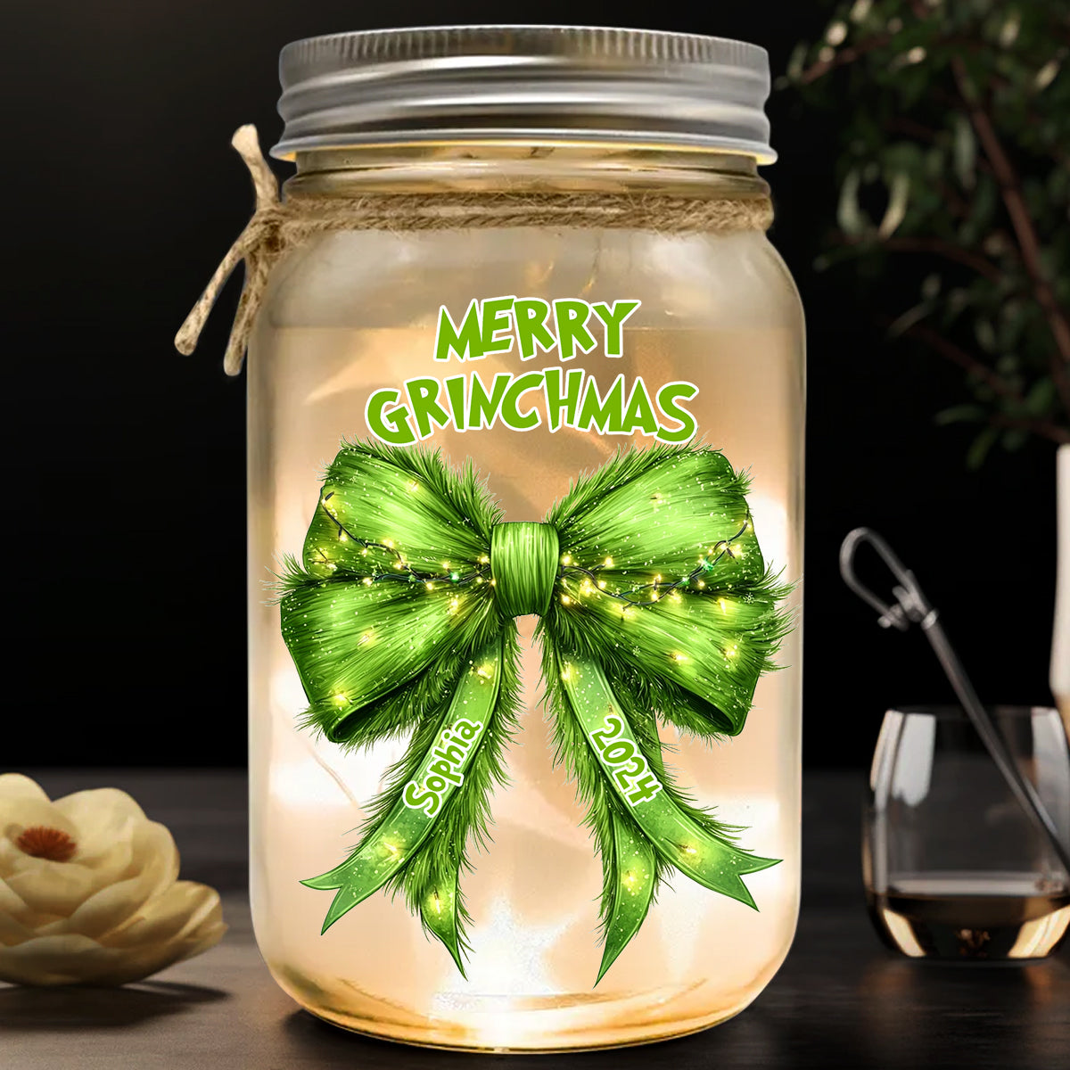 Feeling Extra Grinchy Today - Personalized Stole Christmas Mason Jar Light