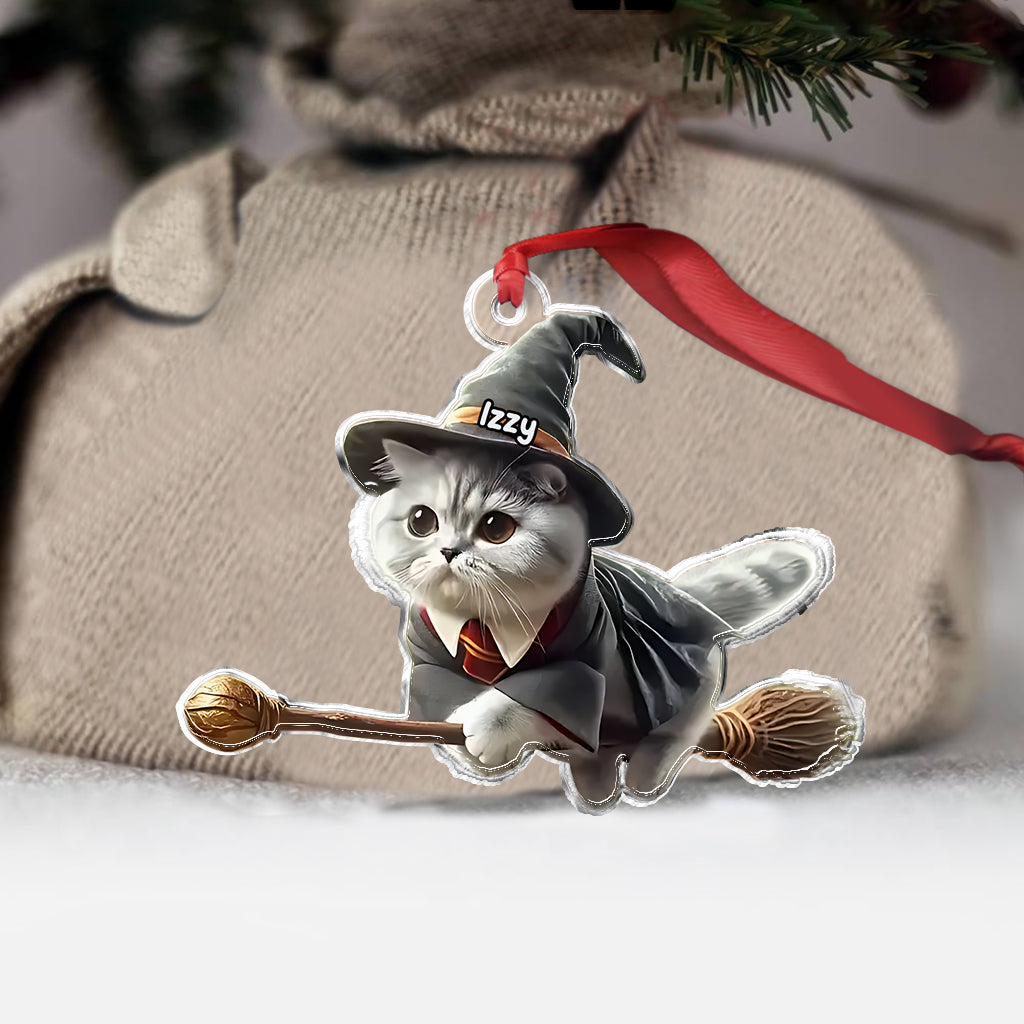 Cat On The Broom Nimbus Rider - Personalized The Magic World Custom Shaped Ornament