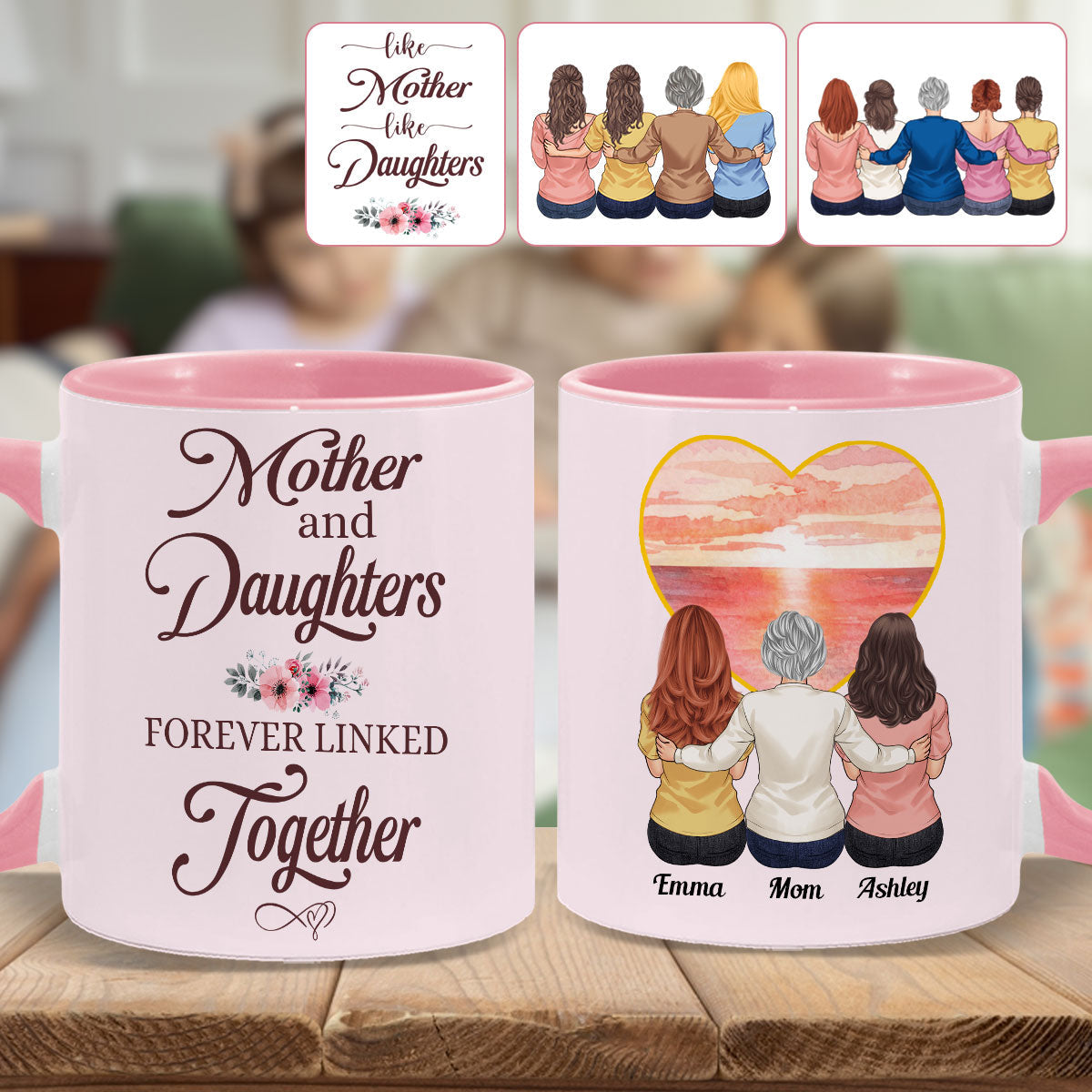 Mother & Daughters Forever Linked Together - Personalized Mother Accent Mug