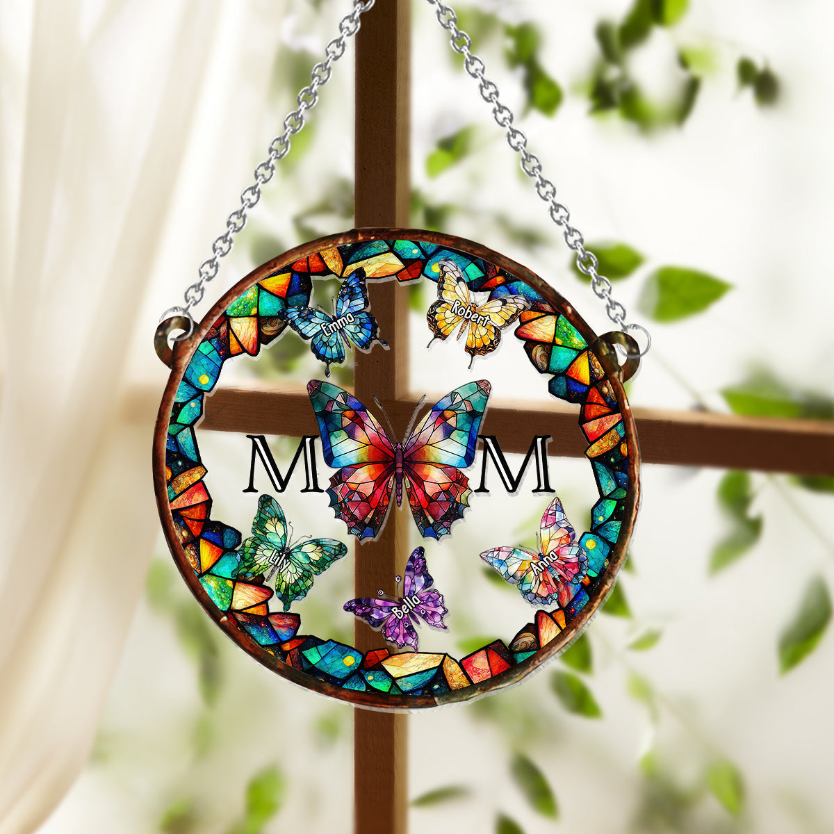 Butterfly Stainglass Mother - Personalized Mother Window Hanging Suncatcher Ornament