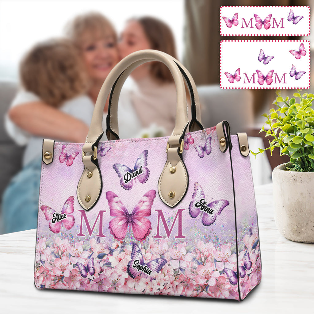 Butterfly Mom - Personalized Mother Leather Handbag