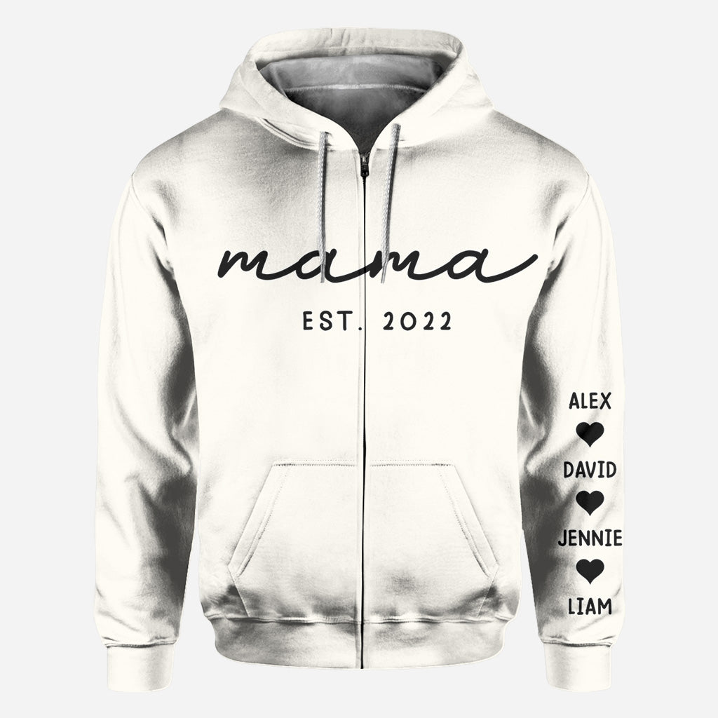 Mama Est. Kids Children Names On Sleeves - Personalized Mother All Over Shirt