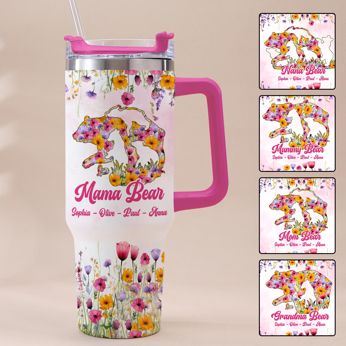 Mama Bear - Personalized Mother Tumbler With Handle