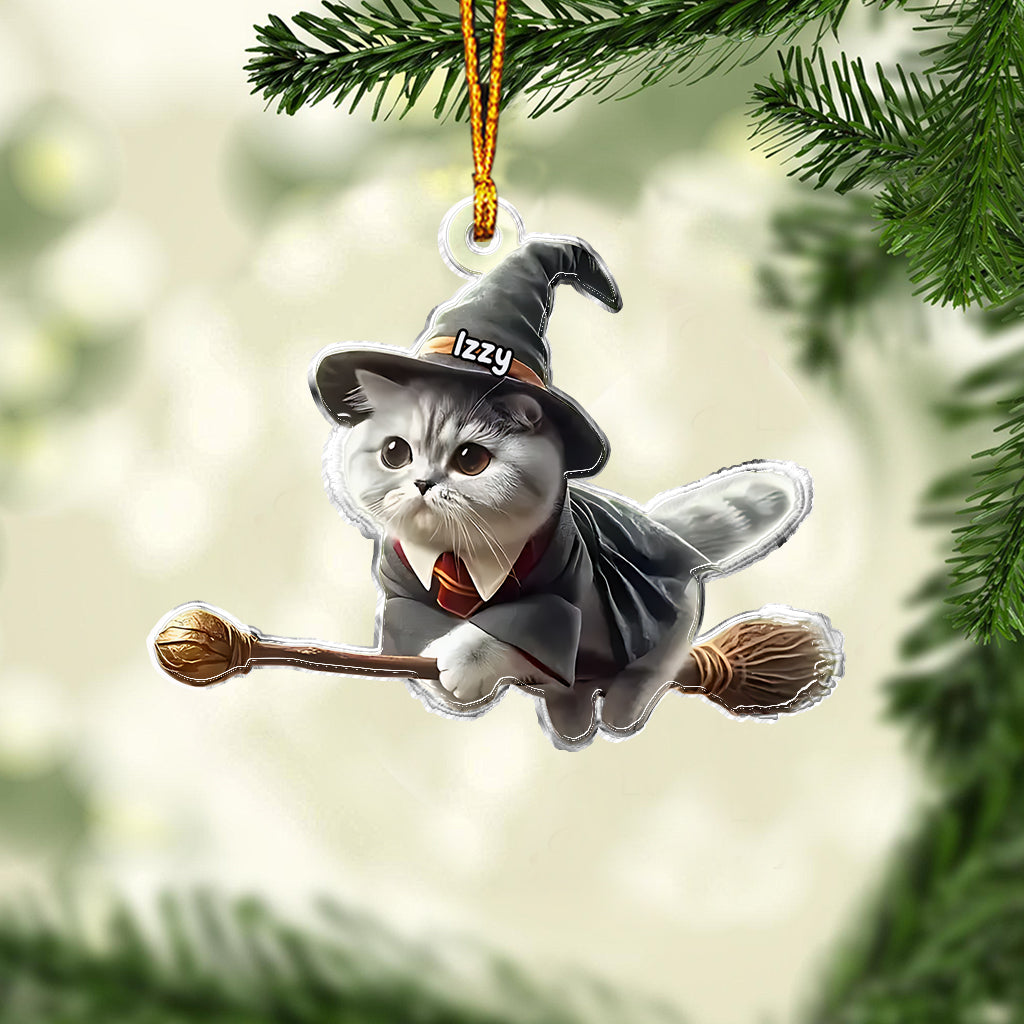 Cat On The Broom Nimbus Rider - Personalized The Magic World Custom Shaped Ornament