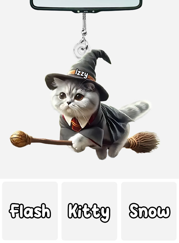 Cat On The Broom Nimbus Rider - Personalized The Magic World Custom Shaped Car Ornament