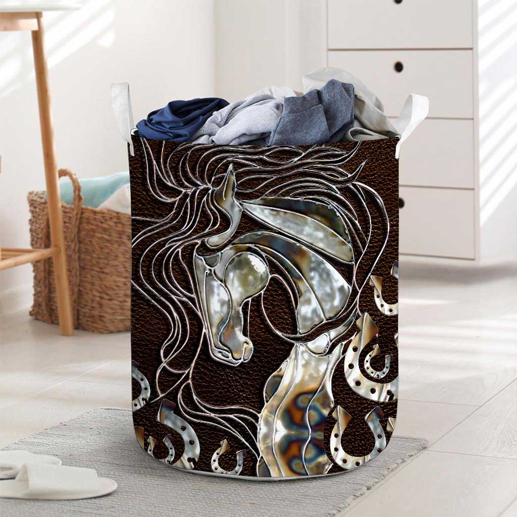 Horse Faux Wood Print Horse Laundry Basket 0622