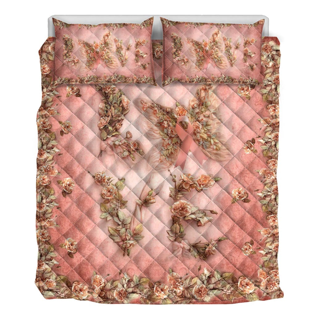Floral Love Butterfly Breast Cancer Awareness Quilt Set 0622