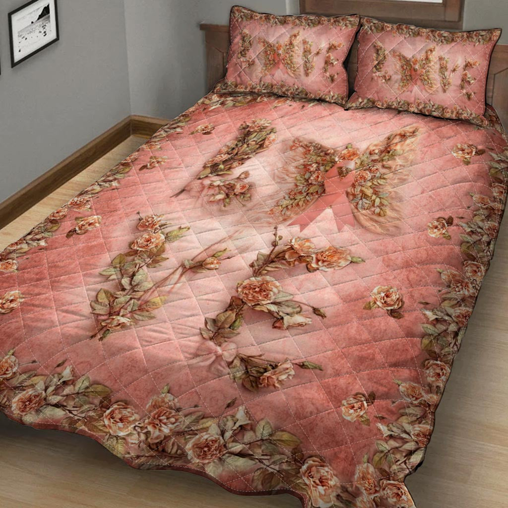 Floral Love Butterfly Breast Cancer Awareness Quilt Set 0622
