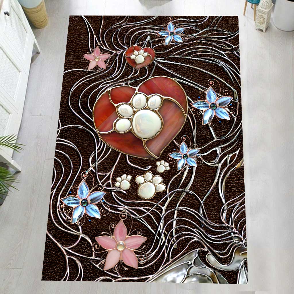 Paw Heart Stained Glass Pattern Print Dog Rug 0622
