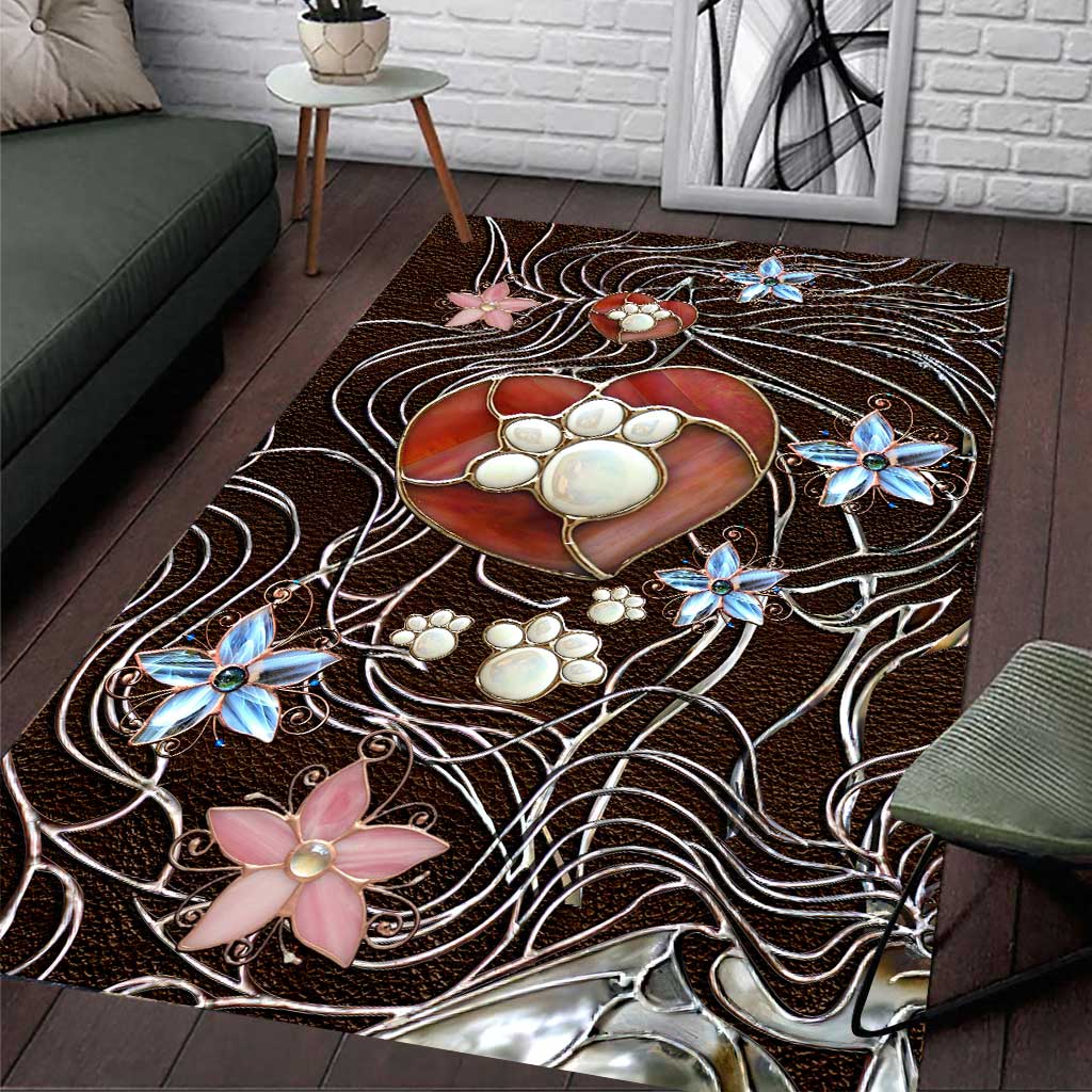 Paw Heart Stained Glass Pattern Print Dog Rug 0622