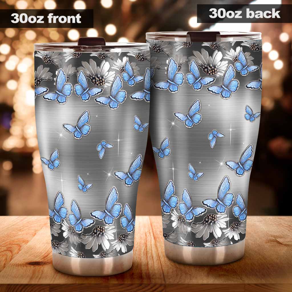 Butterfly Tumbler With Metal Pattern Print 0622