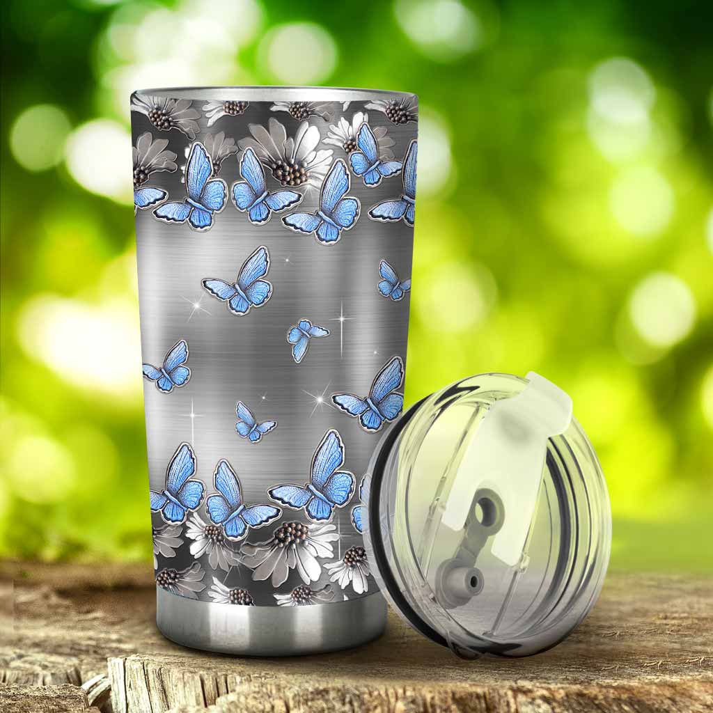 Butterfly Tumbler With Metal Pattern Print 0622