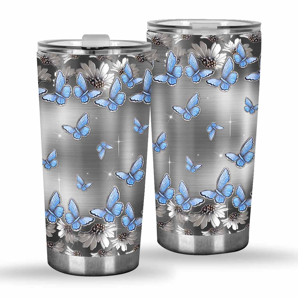 Butterfly Tumbler With Metal Pattern Print 0622