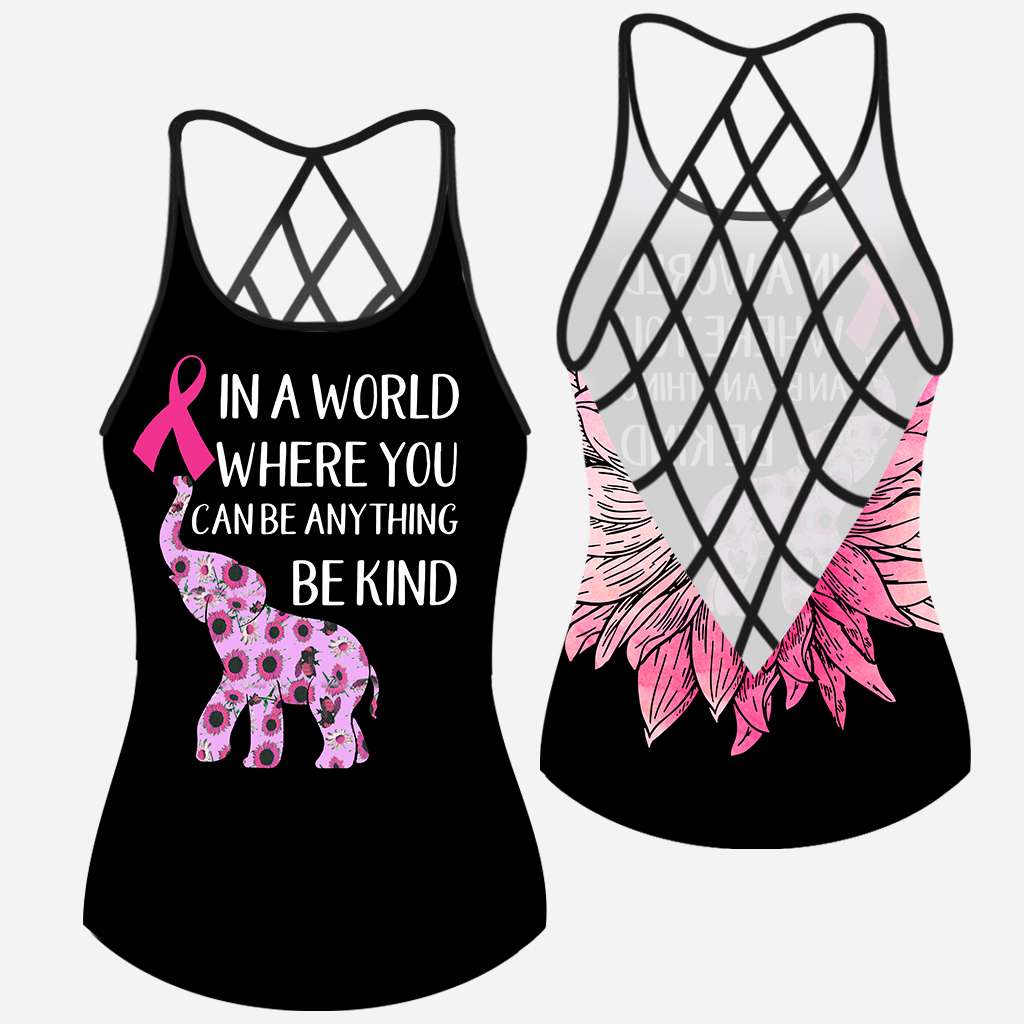 In A World Where You Can Be Anything Be Kind - Breast Cancer Awareness Cross Tank Top 0722