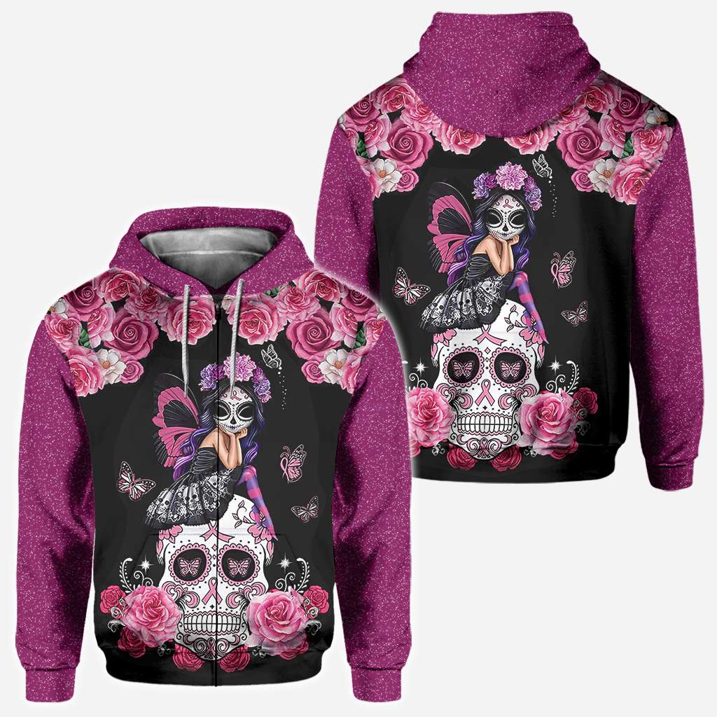 Sugar Skull Pink Ribbon - Breast Cancer Awareness All Over T-shirt and Hoodie 0822