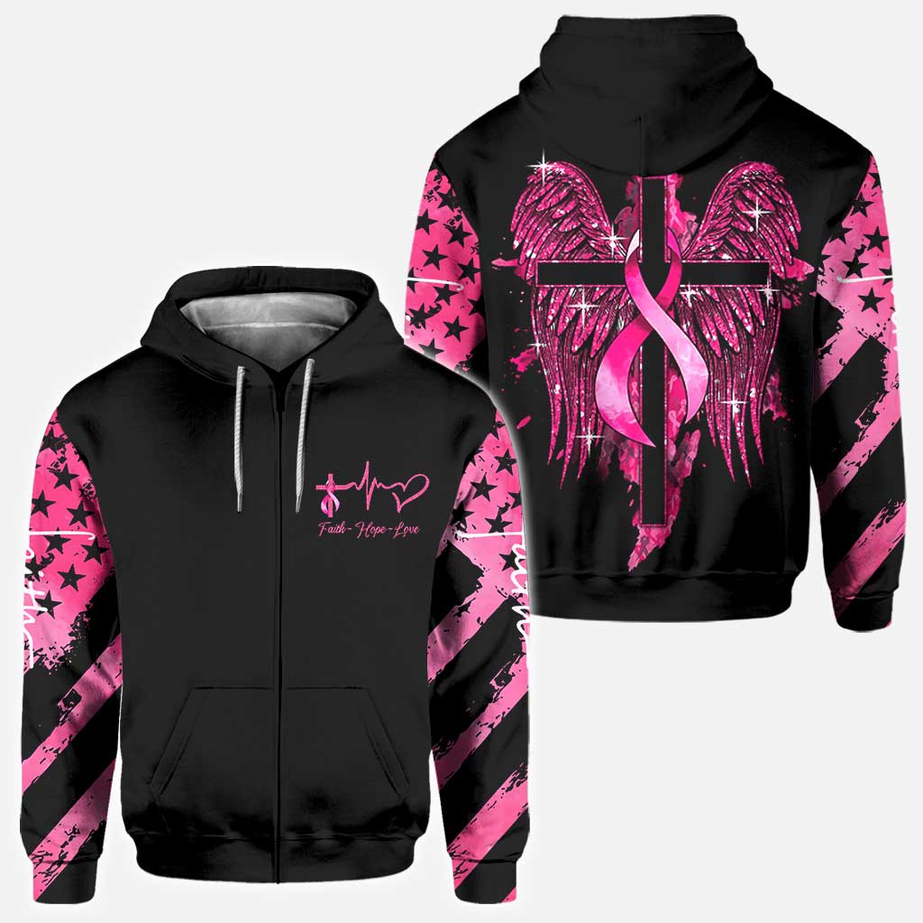 Faith Breast Cancer Cross Wings - Breast Cancer Awareness All Over T-shirt and Hoodie 0822