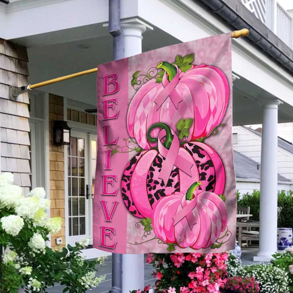 Believe Pink Ribbon And Pumpkin - Breast Cancer Awareness House Flag 0822