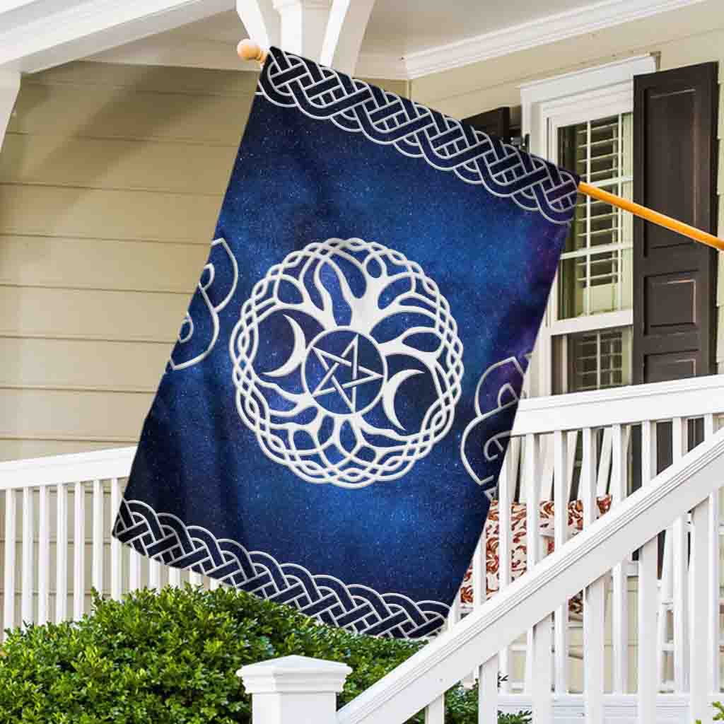 Wicca Tripple Moon Tree Of Life Pentacle - Witch House Flag 0822