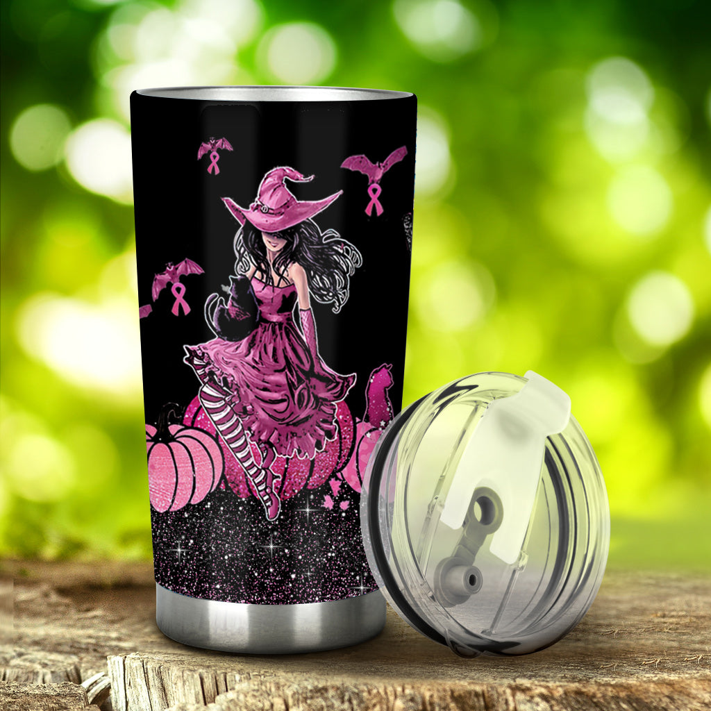 In October Even Witches Wear Pink - Breast Cancer Awareness Tumbler 0822