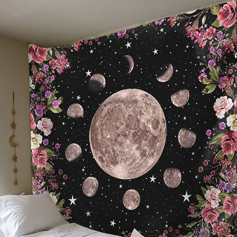 Celtic Celtic Wicca Moon Phases Flowers Starry Night - Witch Wall Tapestry 0822