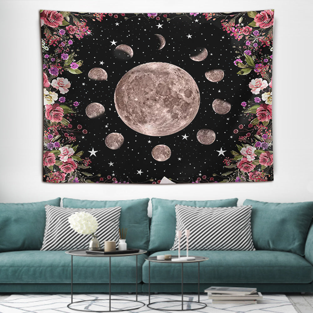 Celtic Celtic Wicca Moon Phases Flowers Starry Night - Witch Wall Tapestry 0822