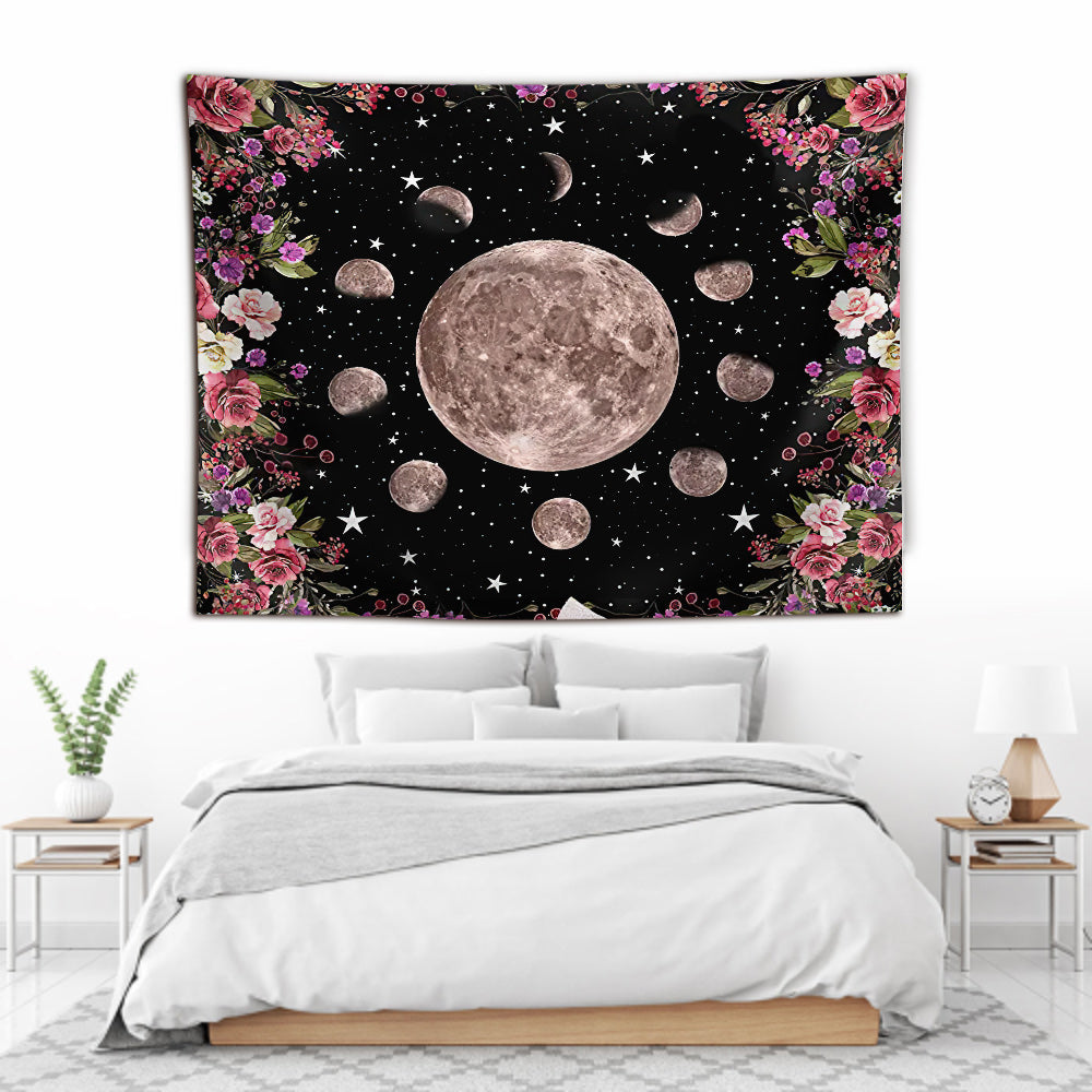 Celtic Celtic Wicca Moon Phases Flowers Starry Night - Witch Wall Tapestry 0822