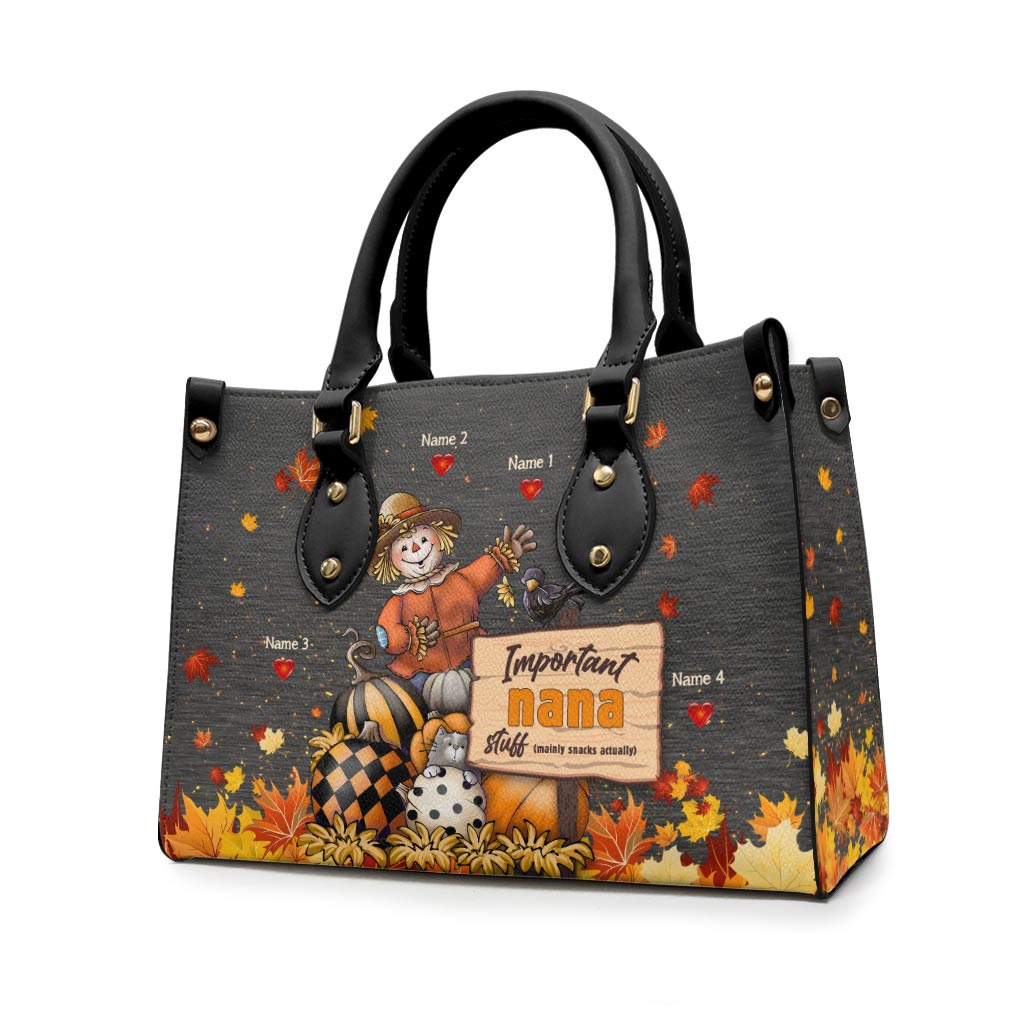 Important Nana Stuff - Personalized Grandma Leather Handbag