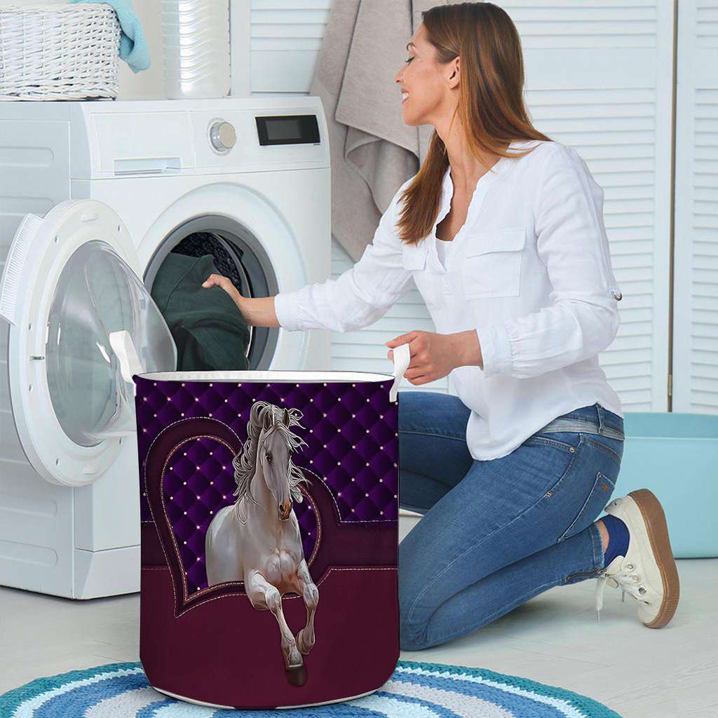 Horse Purple Heart - Horse Riding Lover - Horse Owner Laundry Basket 0921