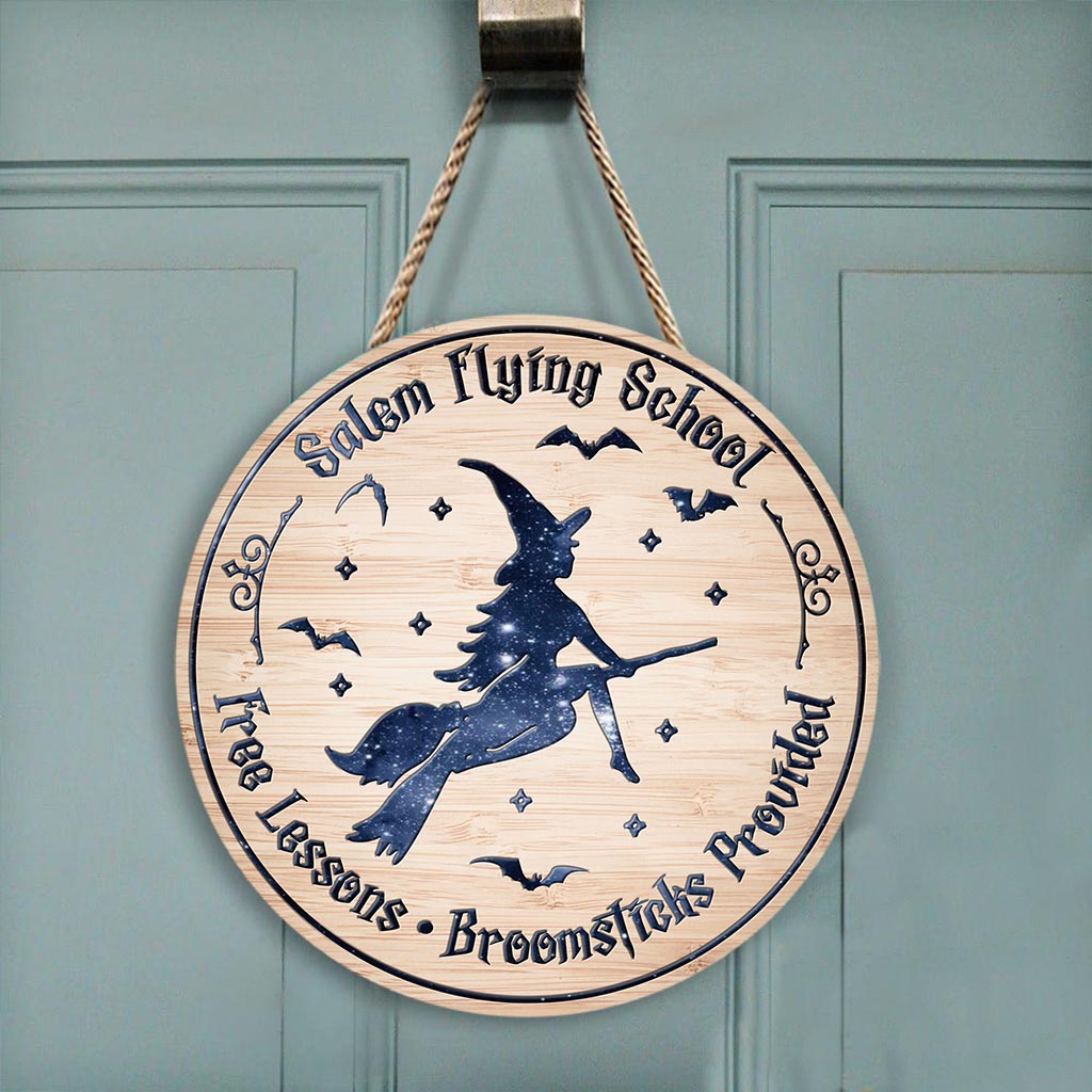 Salem Flying School - Witch Round Wood Sign