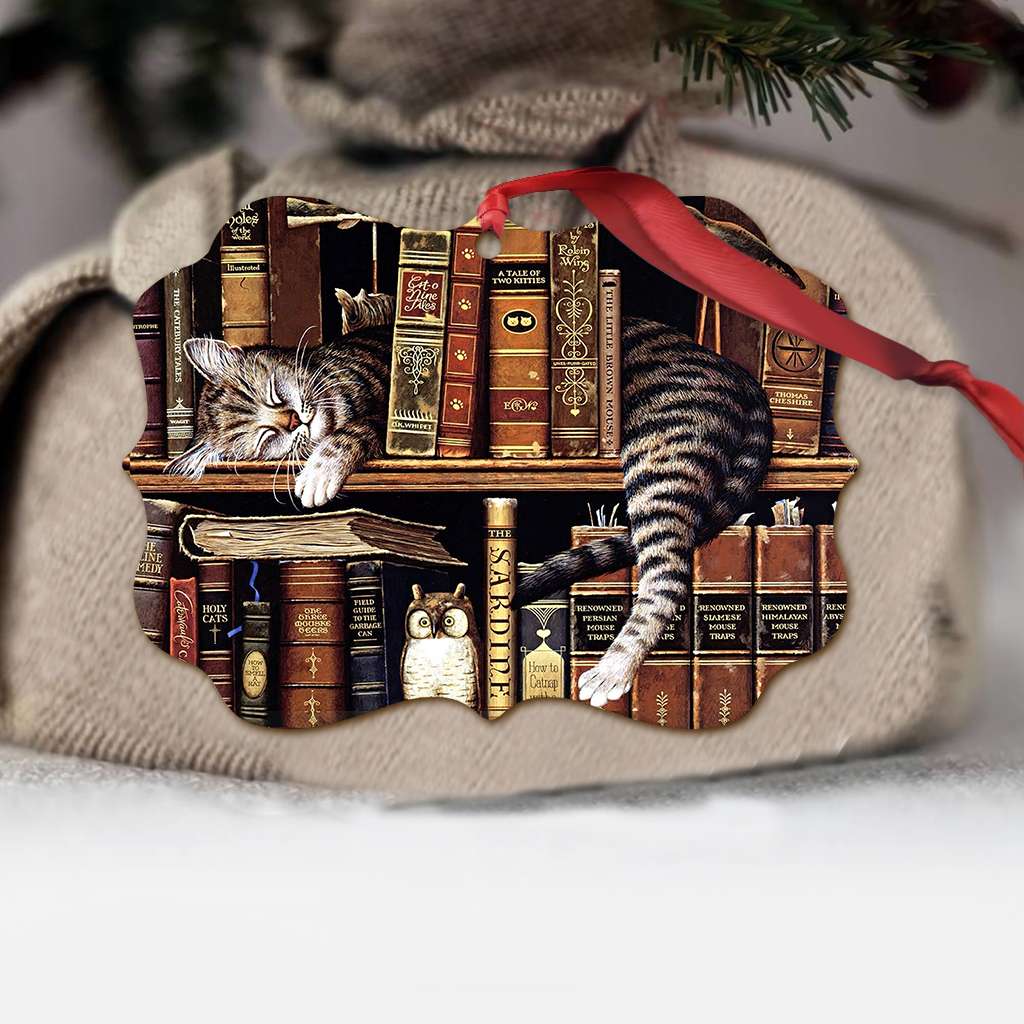 Cat In My Bookshelf - Cat Ornament (Printed On Both Sides) 1022