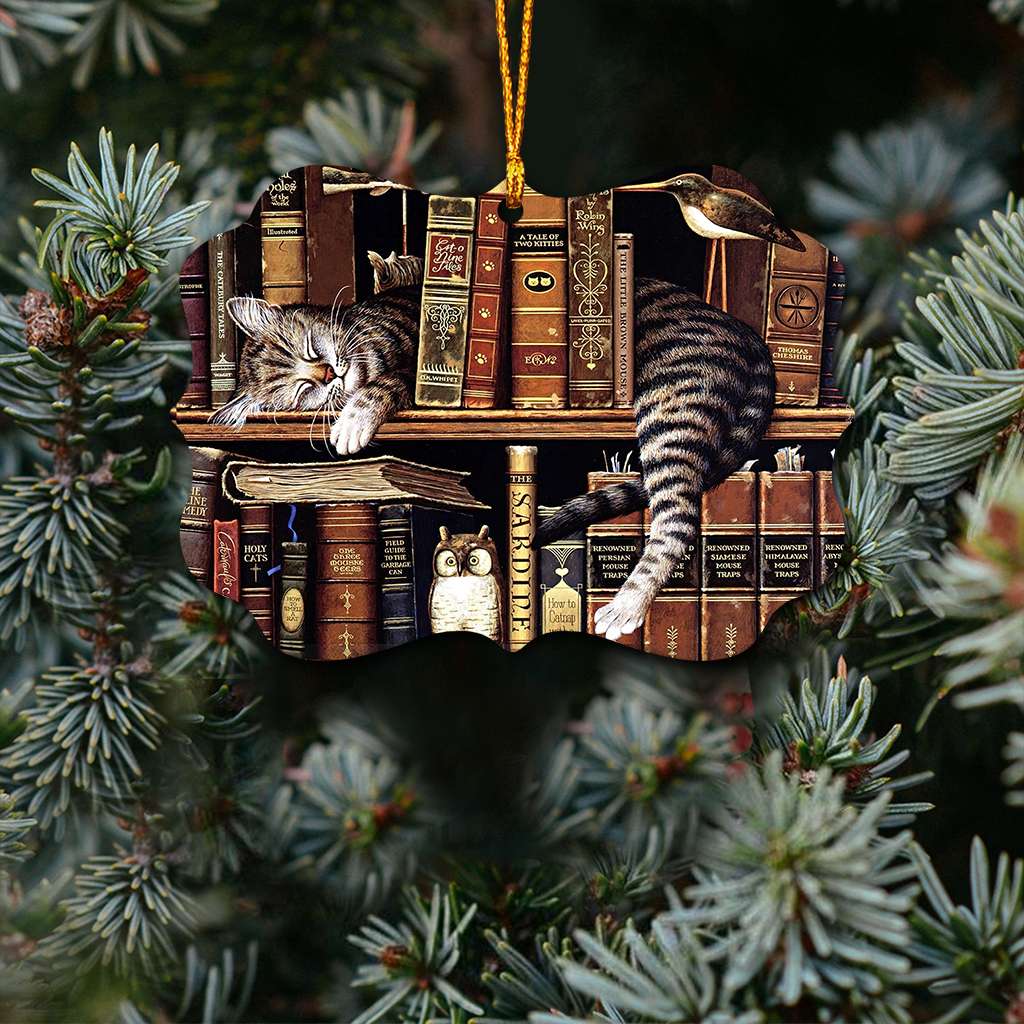 Cat In My Bookshelf - Cat Ornament (Printed On Both Sides) 1022