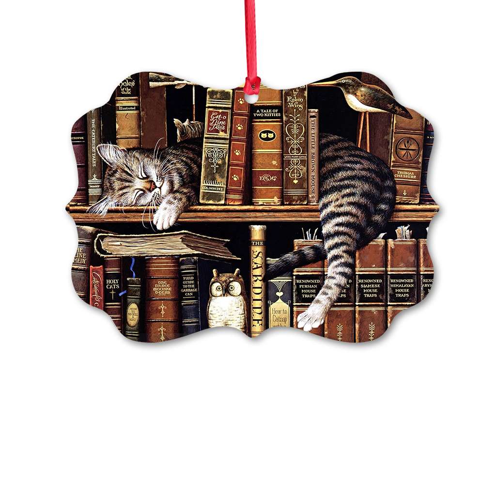 Cat In My Bookshelf - Cat Ornament (Printed On Both Sides) 1022