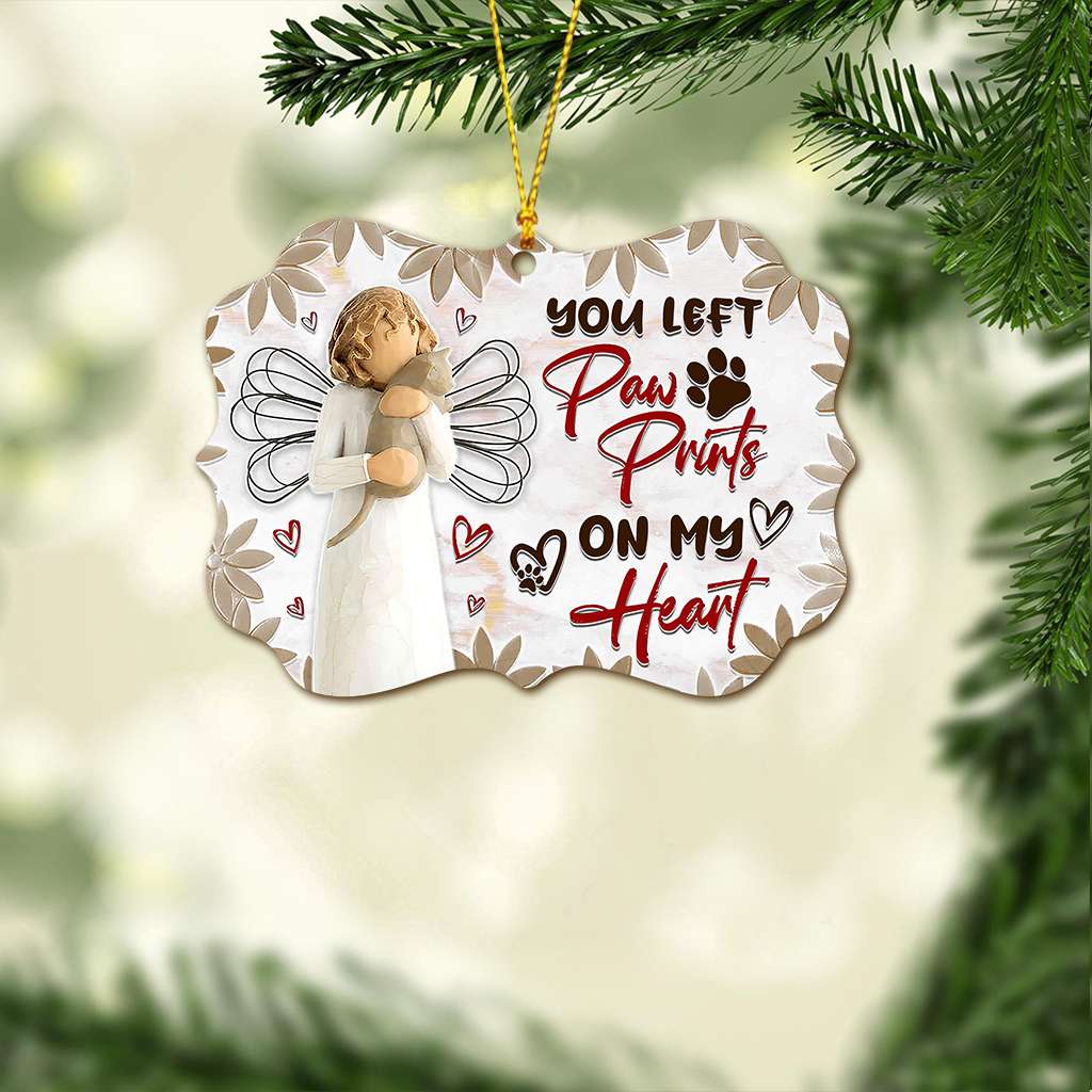 Memorial Angel Cat You Left Paw Prints On My Heart - Cat Ornament (Printed On Both Sides) 1022