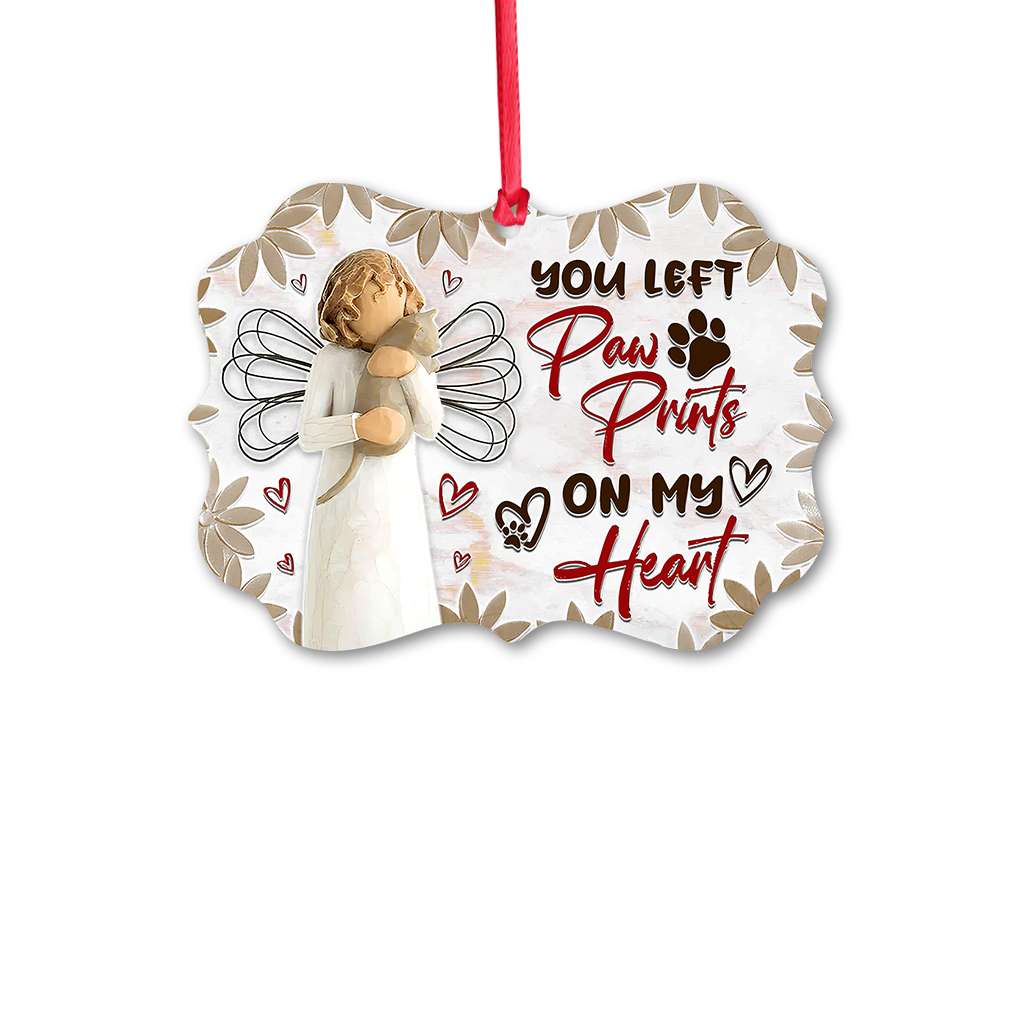 Memorial Angel Cat You Left Paw Prints On My Heart - Cat Ornament (Printed On Both Sides) 1022