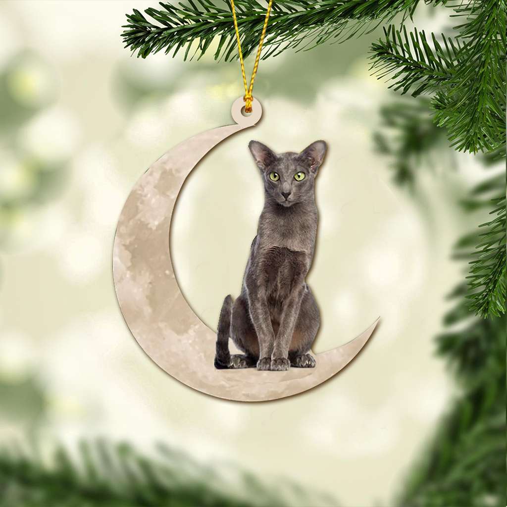 Oriental Shorthair Cat Sits On The Moon - Cat Ornament (Printed On Both Sides) 1022