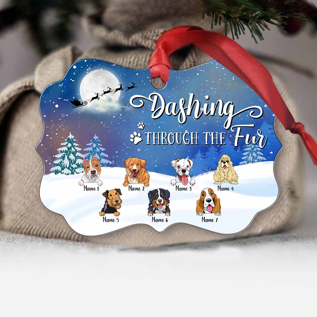 Dashing Through The Fur - Personalized Christmas Dog Ornament (Printed On Both Sides)