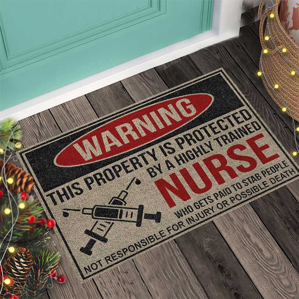 Warning - Nurse Coir Pattern Print Doormat