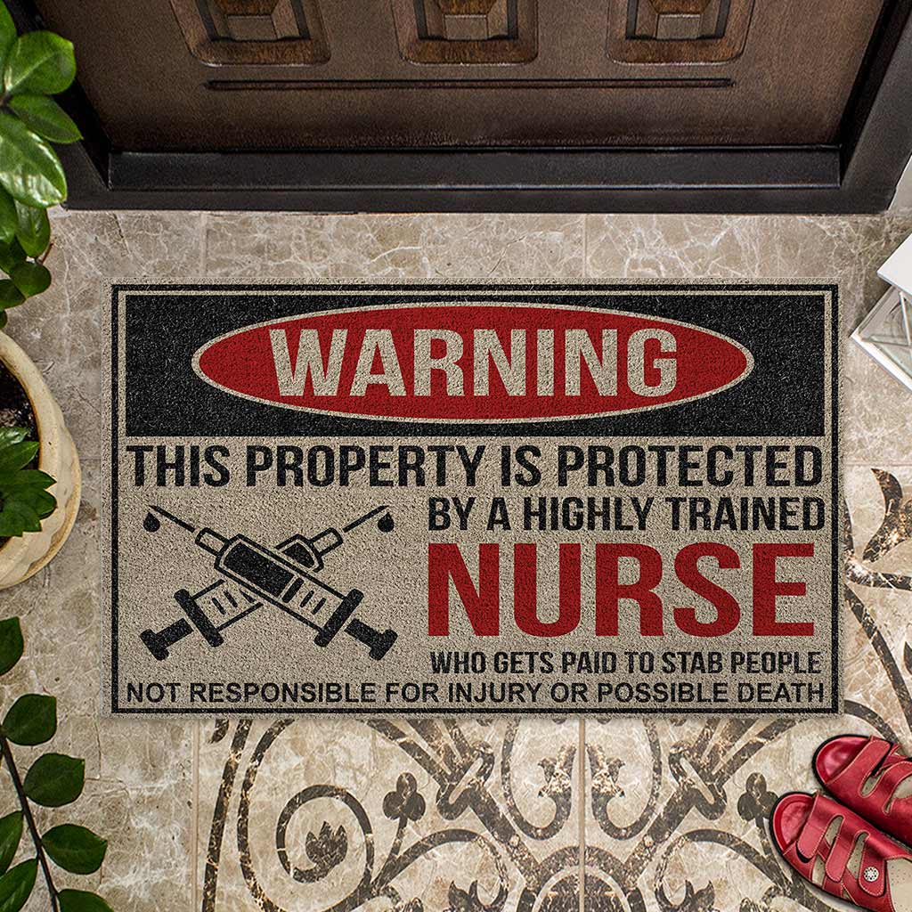 Warning - Nurse Coir Pattern Print Doormat