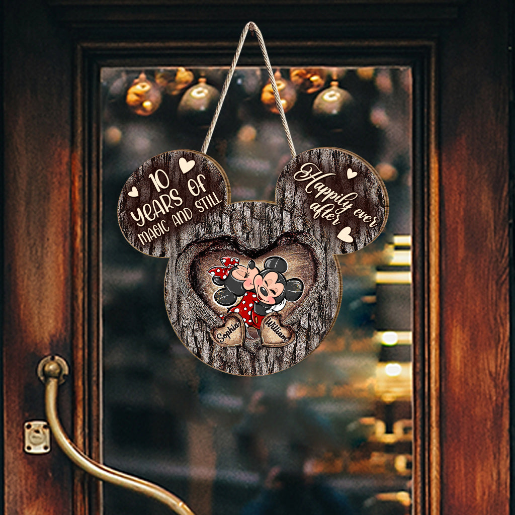 Mouse Ears Couple Heart - Personalized Mouse Wood Sign